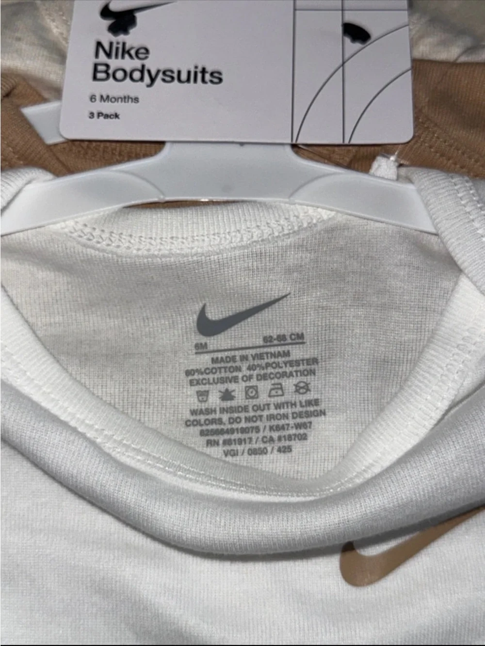 Nike White Baby Bodysuit with Tan Swoosh - 2-Pack Look